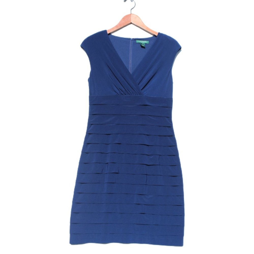 NWOT LAUREN Ralph Lauren Women’s Blue Tiered Knit Sheath Dress Size 6